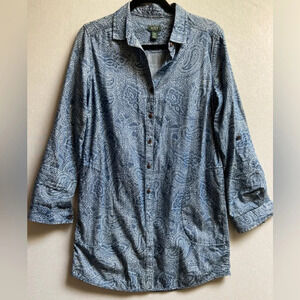 Roots Paisley Cotton Blue  Denim Shirt Dress Sz M